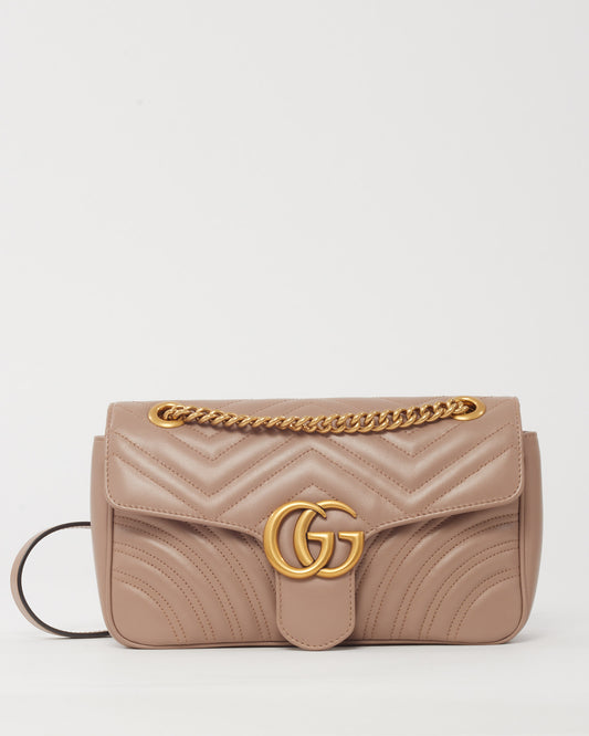 Gucci Dusty Rose Matelassé Leather Medium GG Marmont Shoulder Bag