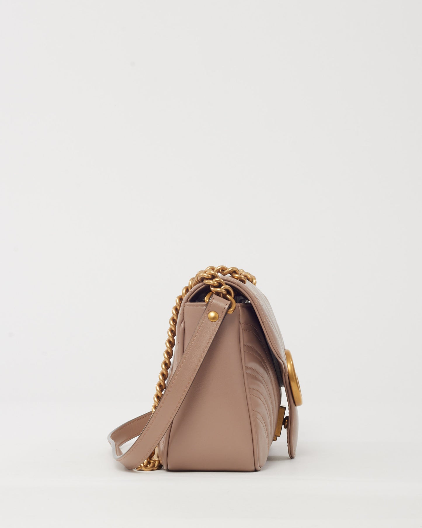 Gucci Dusty Rose Matelassé Leather Medium GG Marmont Shoulder Bag