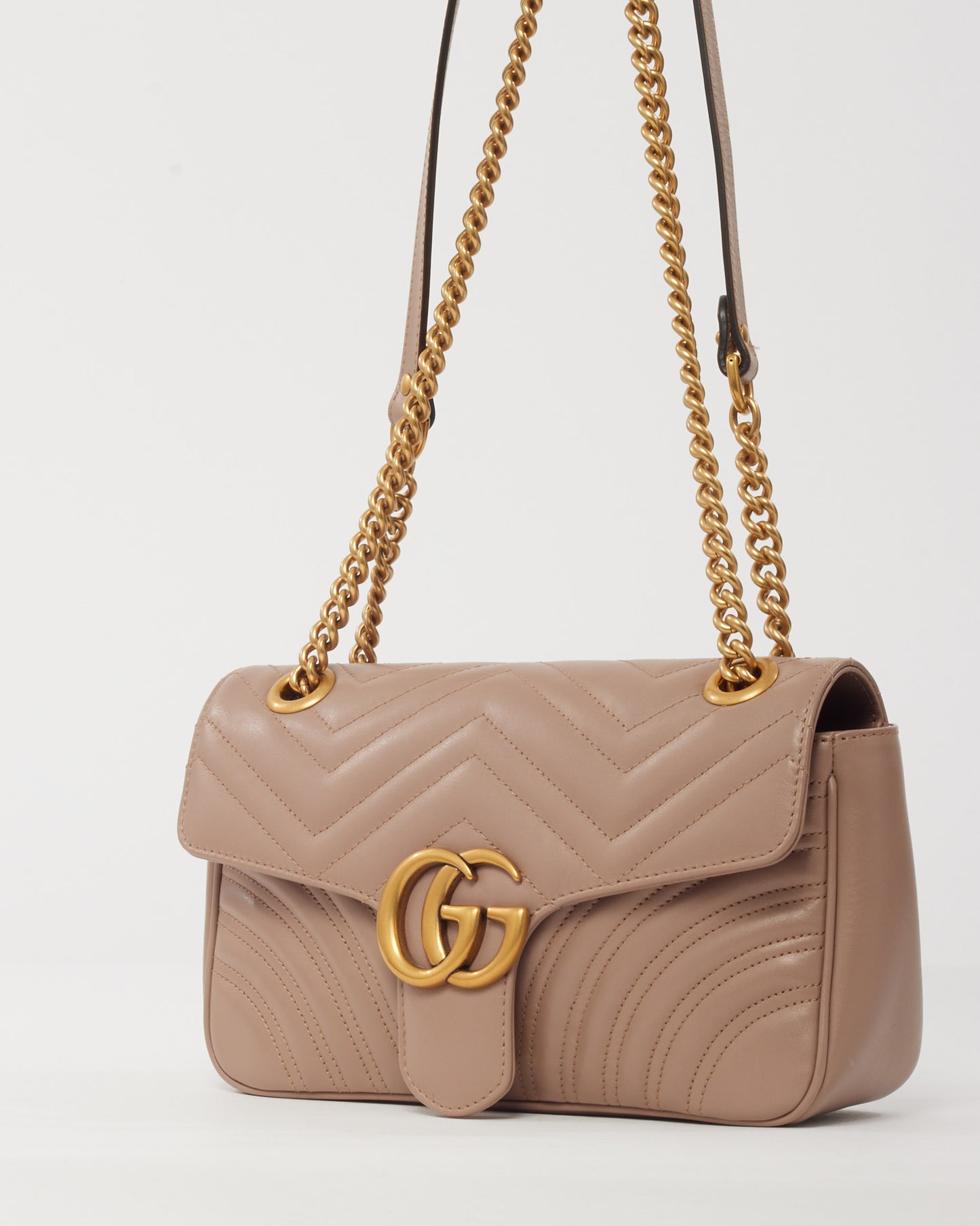 Gucci Dusty Rose Matelassé Leather Medium GG Marmont Shoulder Bag