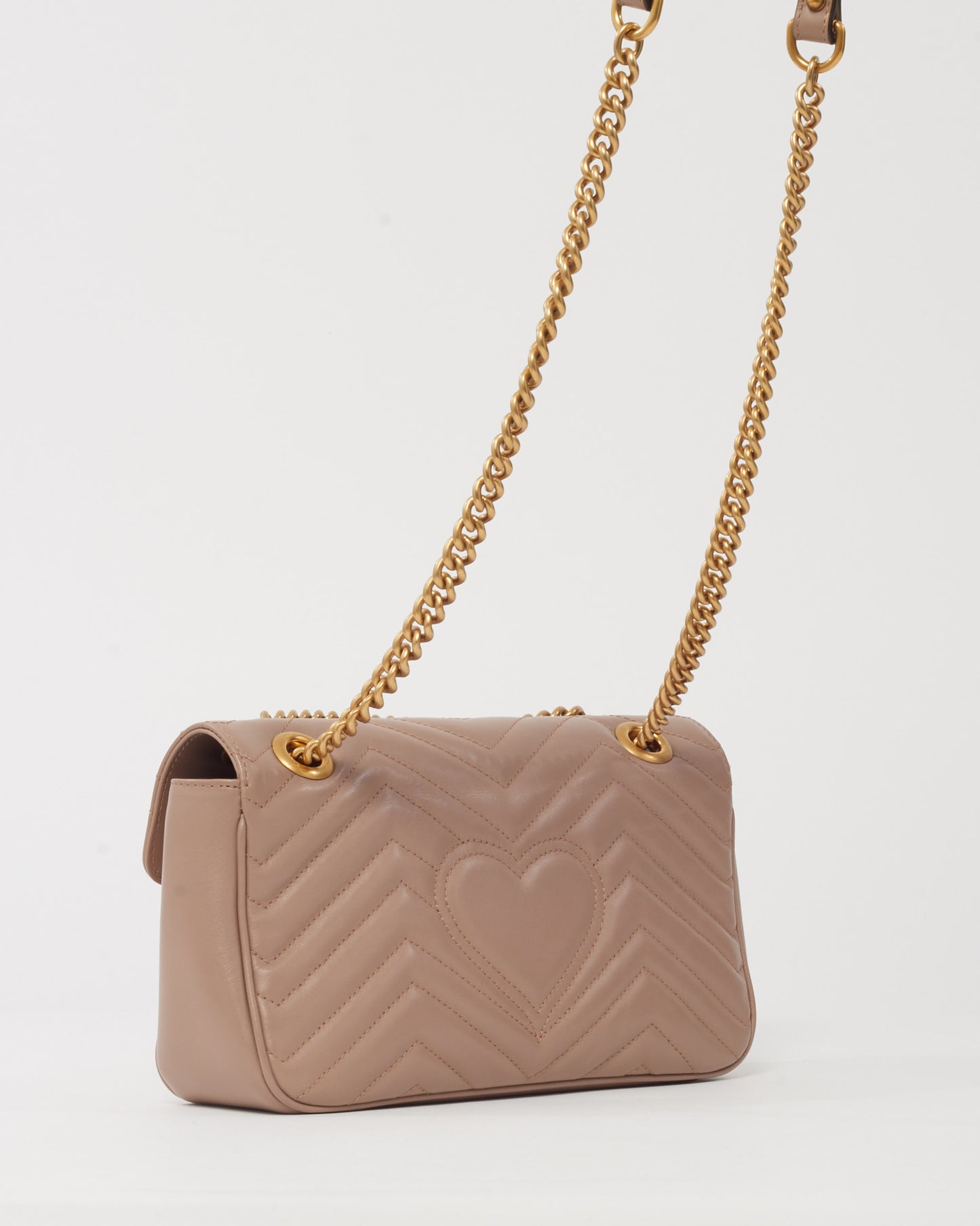 Gucci Dusty Rose Matelassé Leather Medium GG Marmont Shoulder Bag