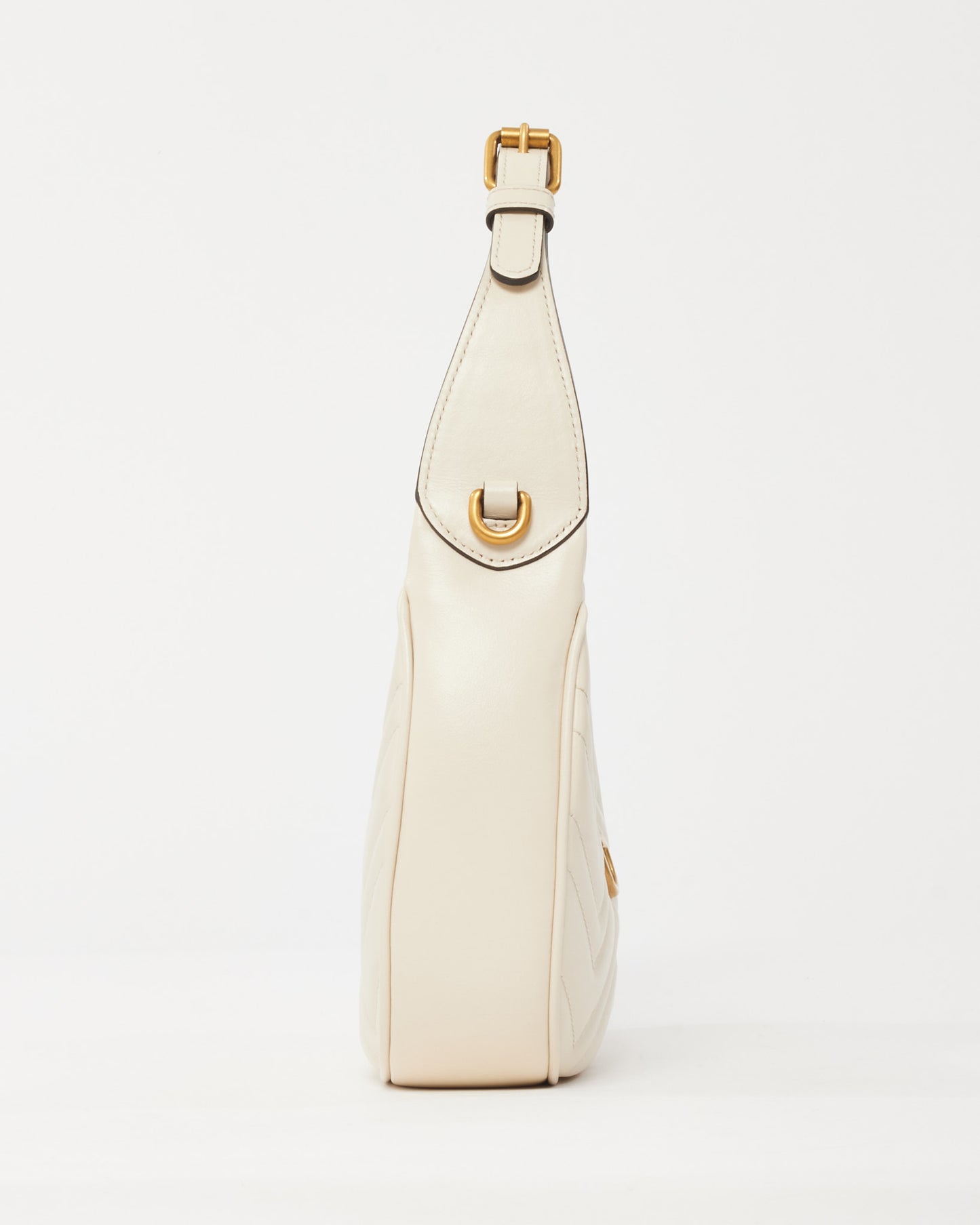 Gucci White Matelassé Leather GG Marmont Half-Moon Small Shoulder Bag with Chain Strap