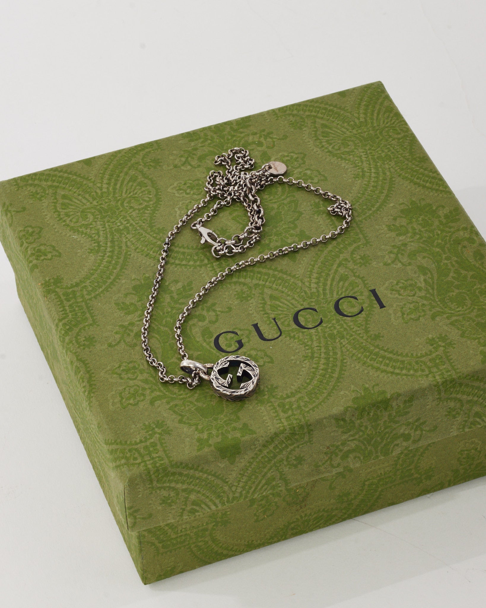Buy Gucci Sterling Silver Textured Chain Interlocking GG Pendant