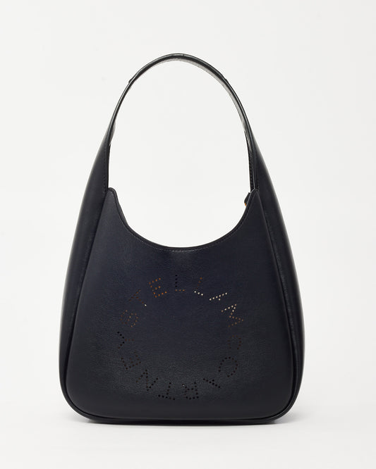 Stella McCartney Black Vegan Leather Logo Slouchy Hobo Shoulder Bag