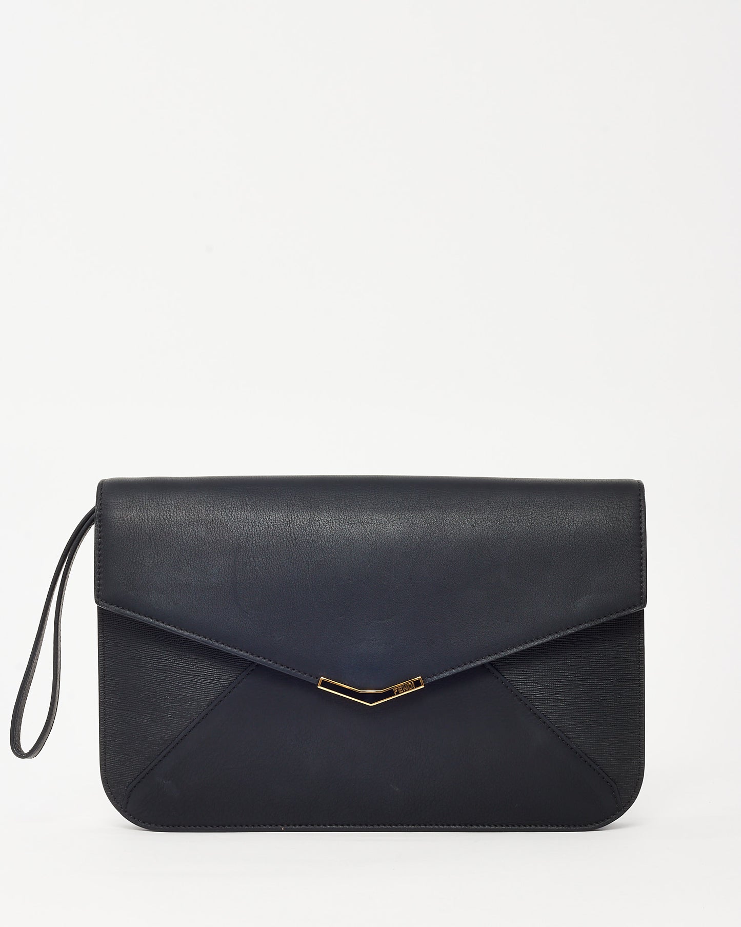Fendi Black Vitello Elite Leather 2Jours Envelope Wristlet Clutch