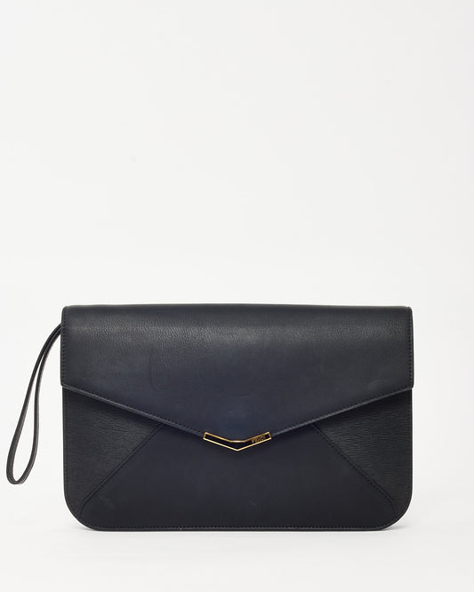 Fendi Black Vitello Elite Leather 2Jours Envelope Wristlet Clutch