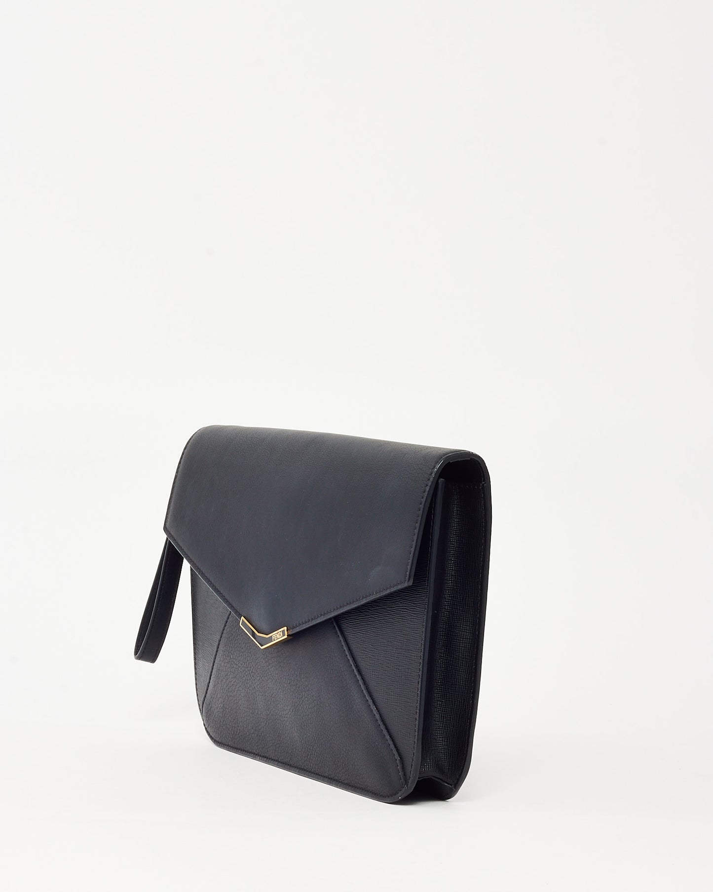 Fendi Black Vitello Elite Leather 2Jours Envelope Wristlet Clutch