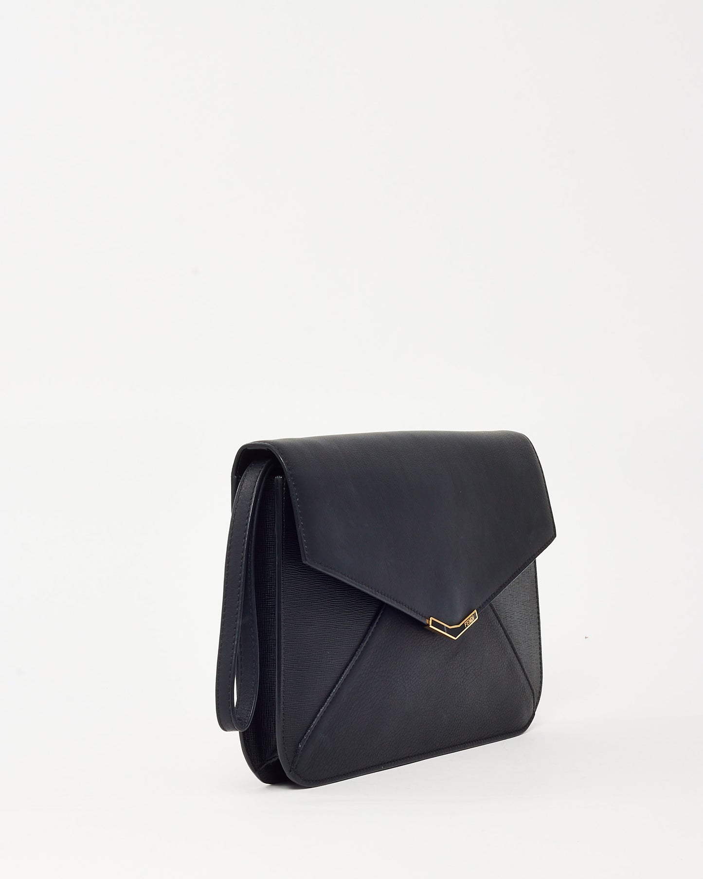 Fendi Black Vitello Elite Leather 2Jours Envelope Wristlet Clutch