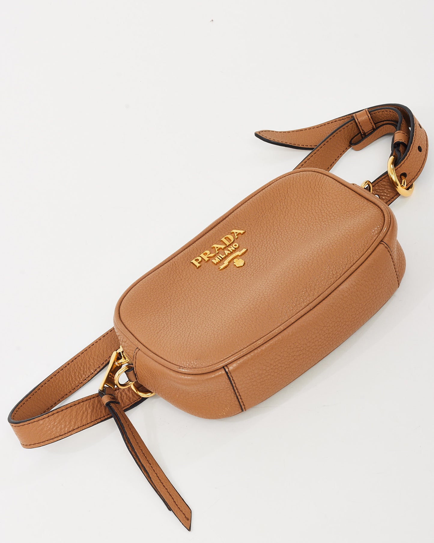 Prada Camel Brown Daino Leather 2Way Belt Bag and Crossbody 1BL007