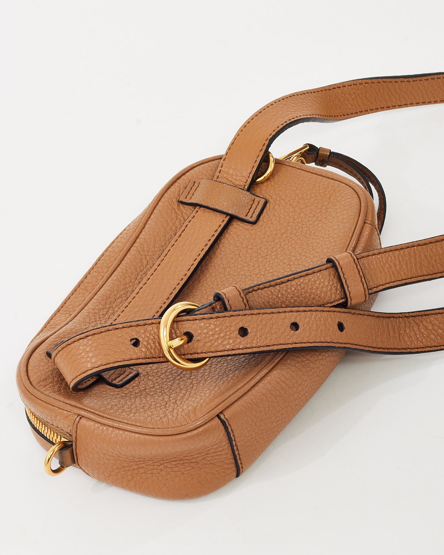 Prada Camel Brown Daino Leather 2Way Belt Bag and Crossbody 1BL007