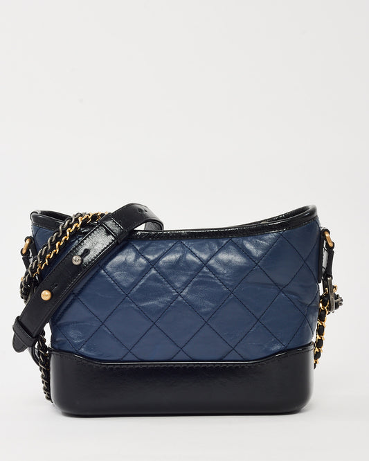 Chanel Navy and Black Quilted Leather Small Gabrielle Hobo Crossbody Bag