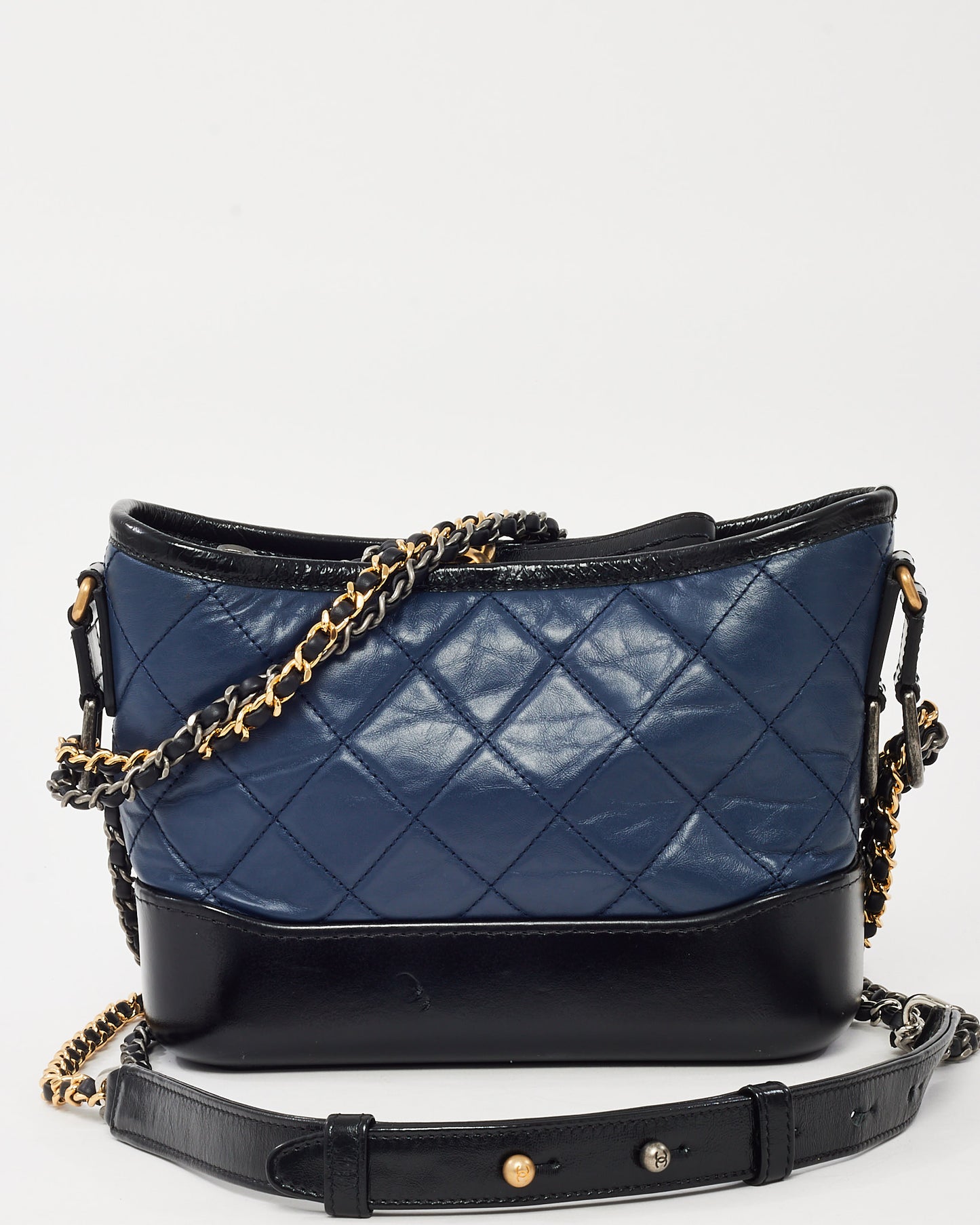 Chanel Navy and Black Quilted Leather Small Gabrielle Hobo Crossbody Bag