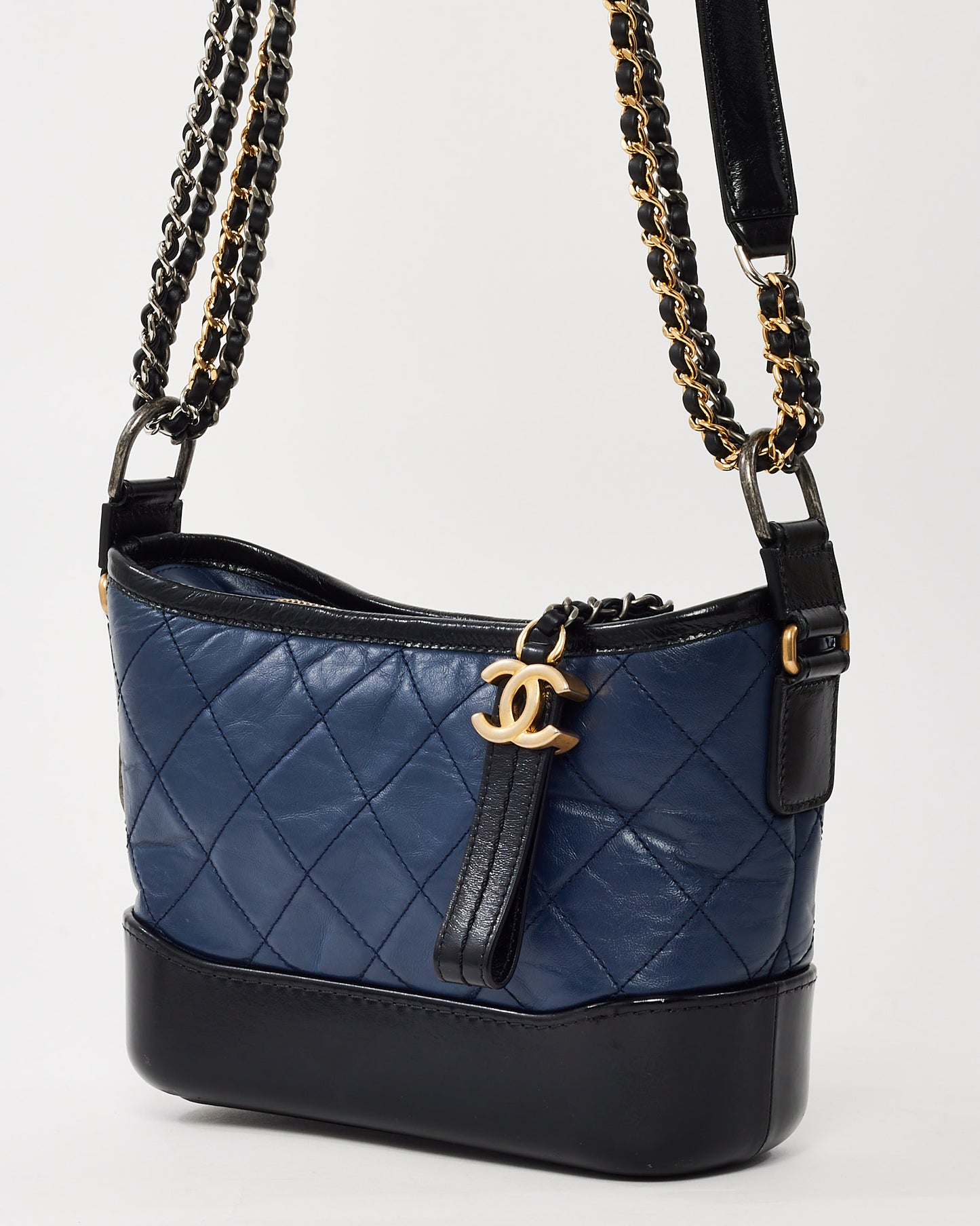 Chanel Navy and Black Quilted Leather Small Gabrielle Hobo Crossbody Bag