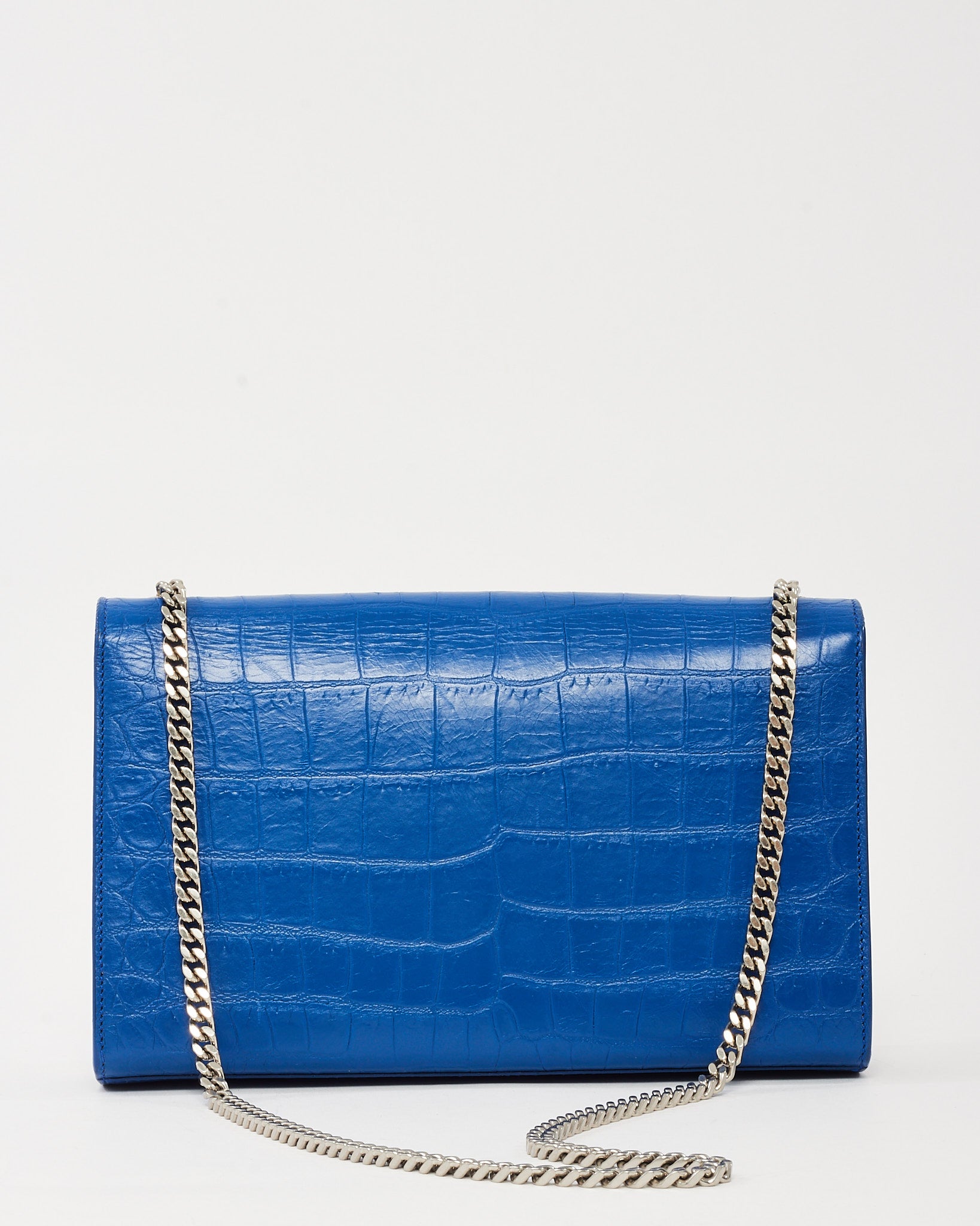 Buy Saint Laurent Blue Croc Embossed SHW YSL Medium Kate Tassel