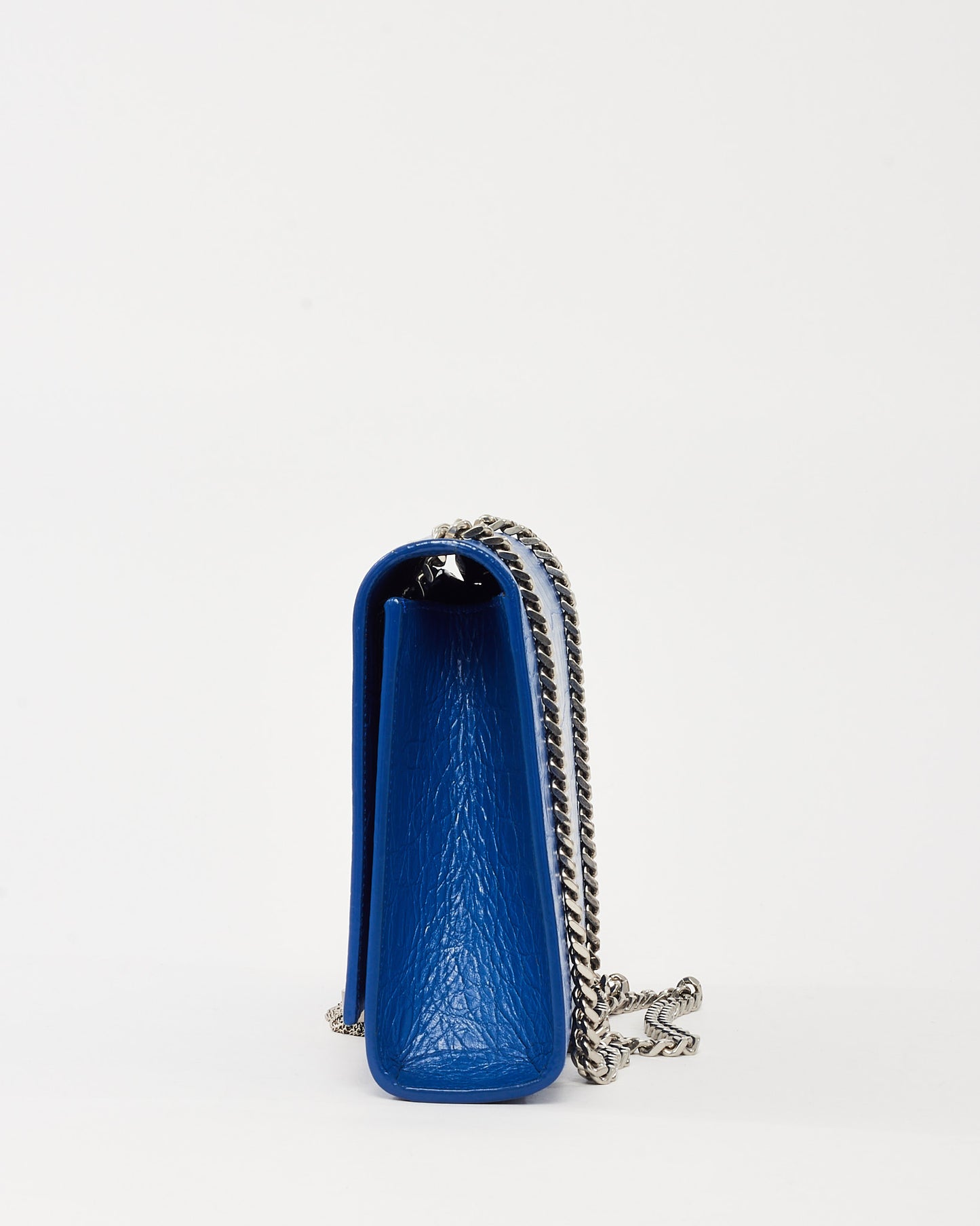 Saint Laurent Blue Croc Embossed SHW YSL Medium Kate Tassel Crossbody Bag