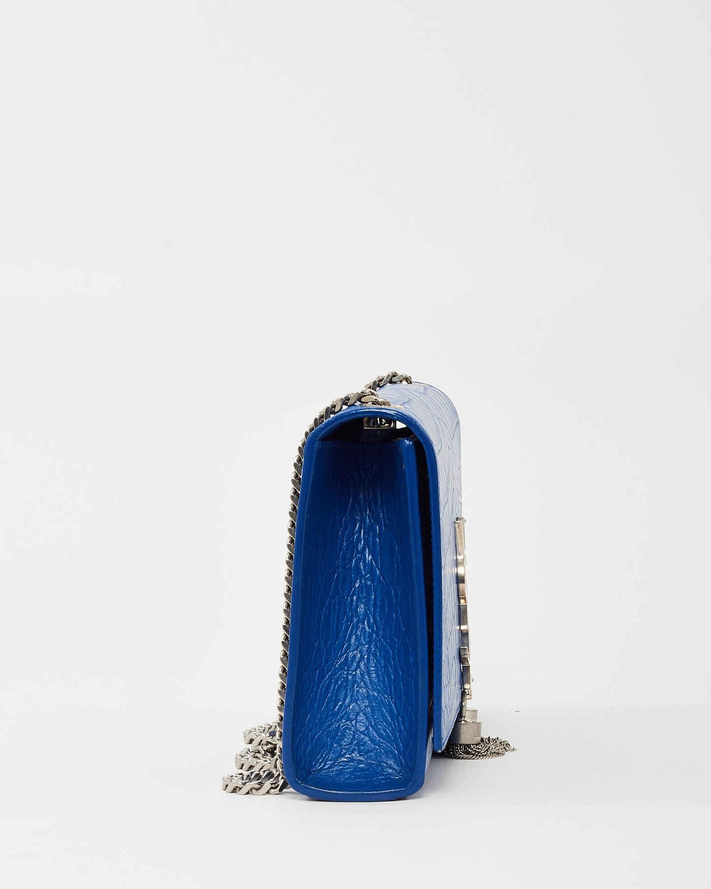 Saint Laurent Blue Croc Embossed SHW YSL Medium Kate Tassel Crossbody Bag