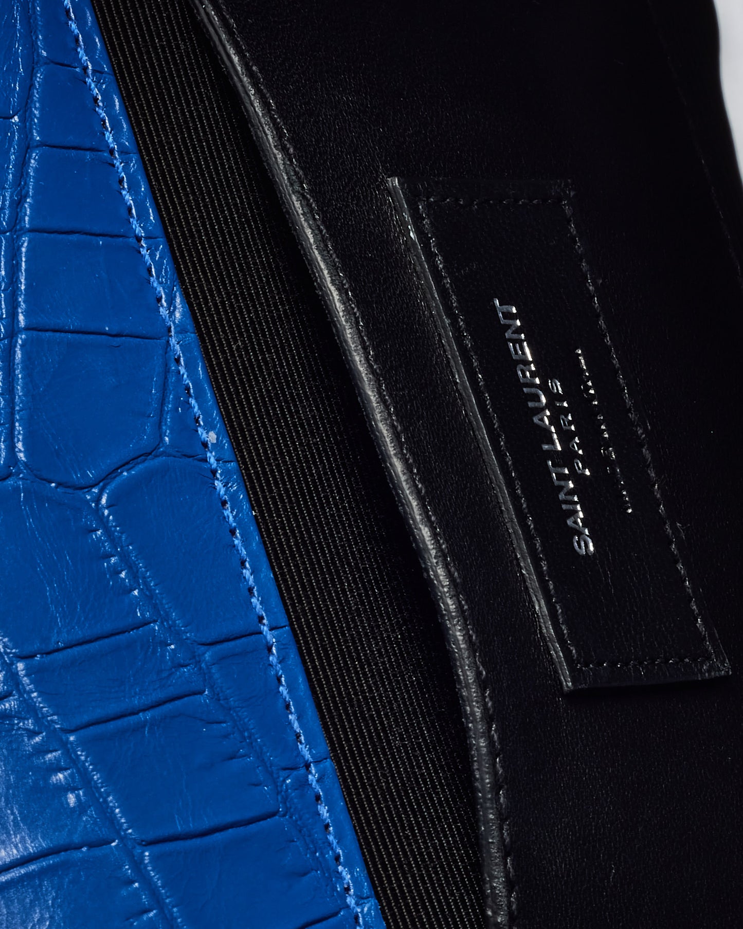 Saint Laurent Blue Croc Embossed SHW YSL Medium Kate Tassel Crossbody Bag