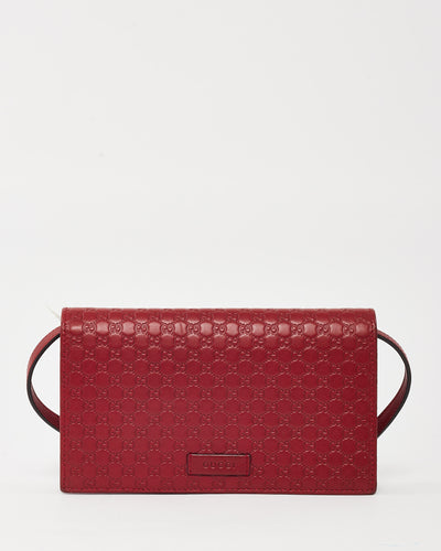 Gucci Red Monogram GG Microguccissima Leather WOC Wallet on Strap Crossbody Bag