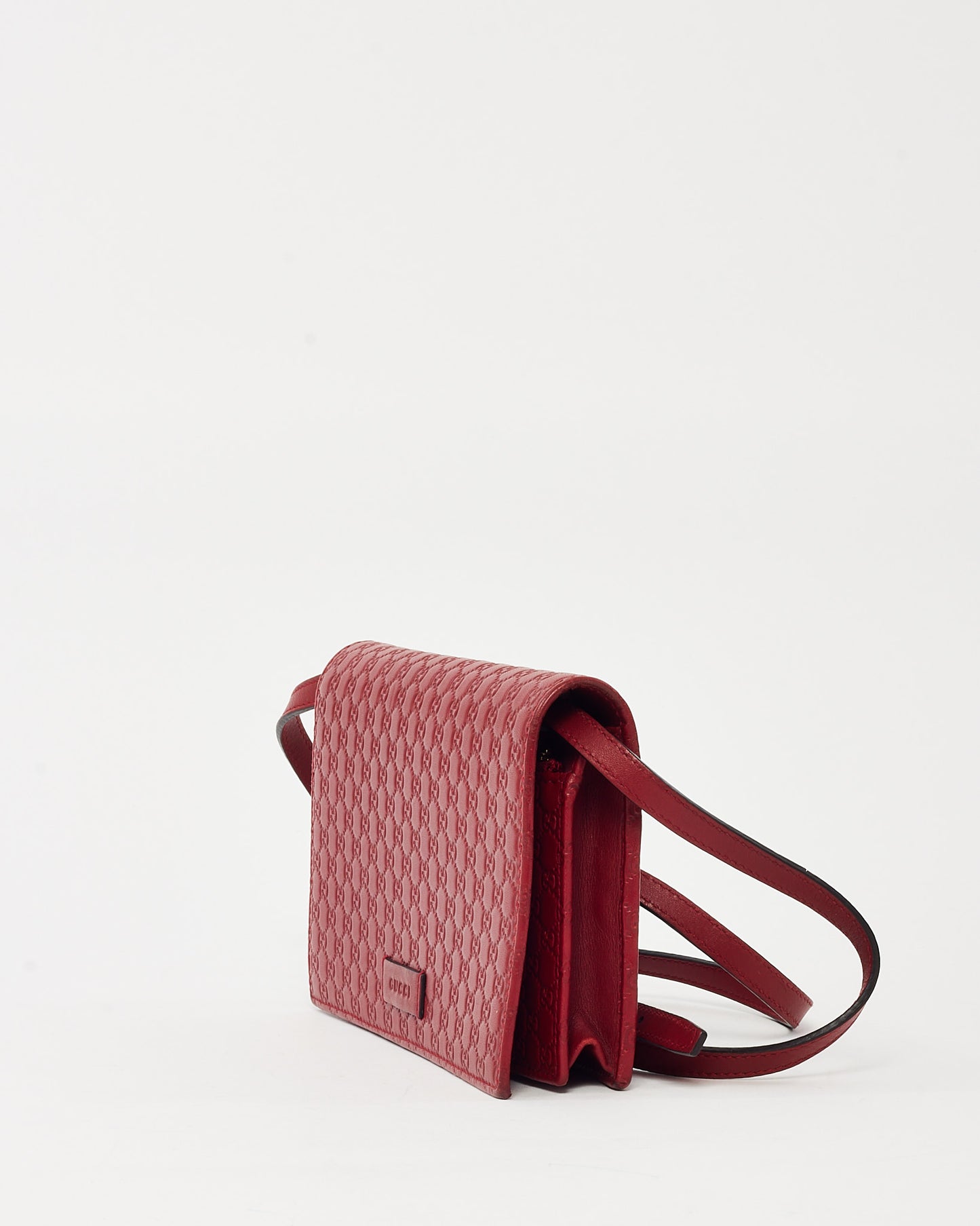 Gucci Red Monogram GG Microguccissima Leather WOC Wallet on Strap Crossbody Bag