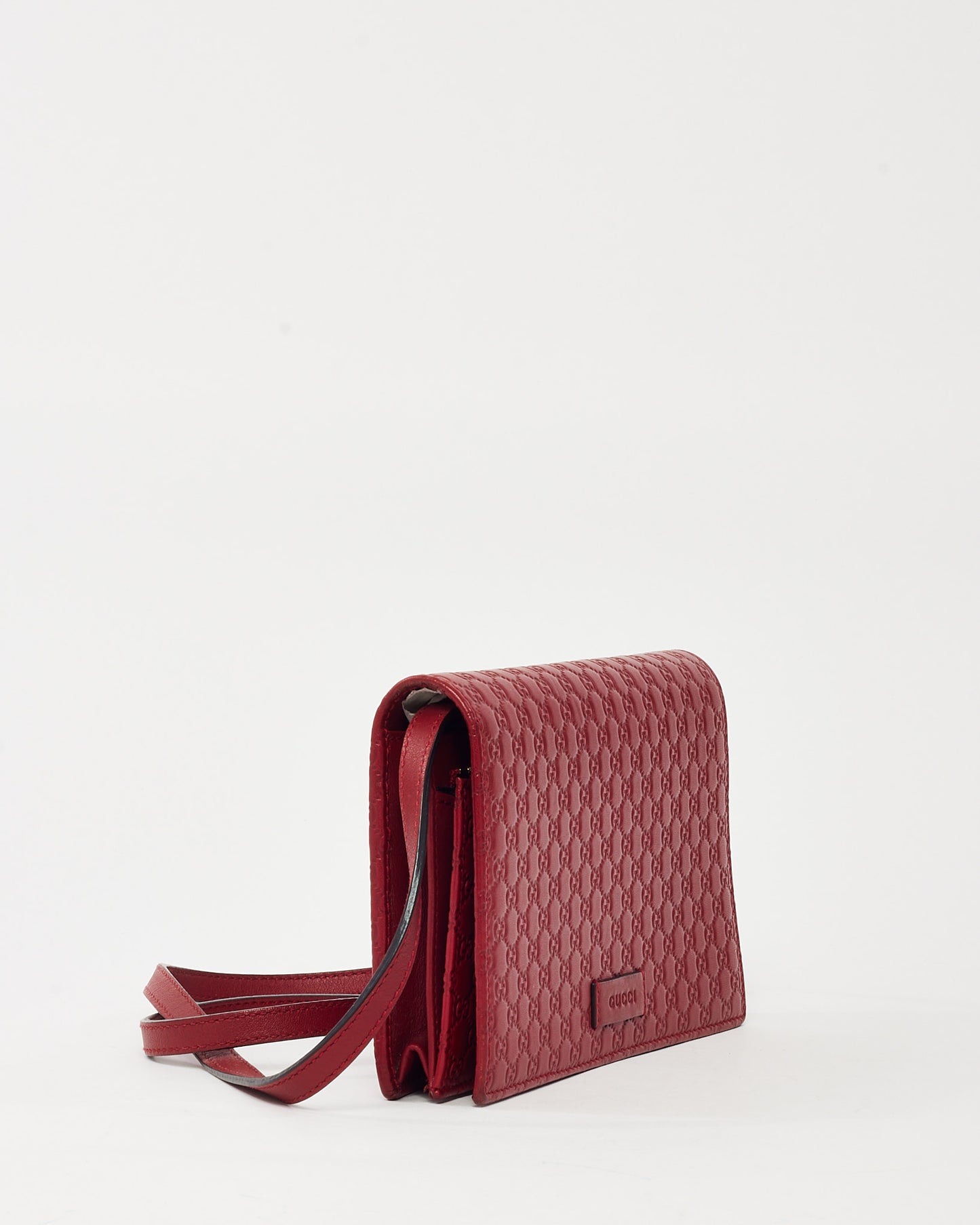 Gucci Red Monogram GG Microguccissima Leather WOC Wallet on Strap Crossbody Bag