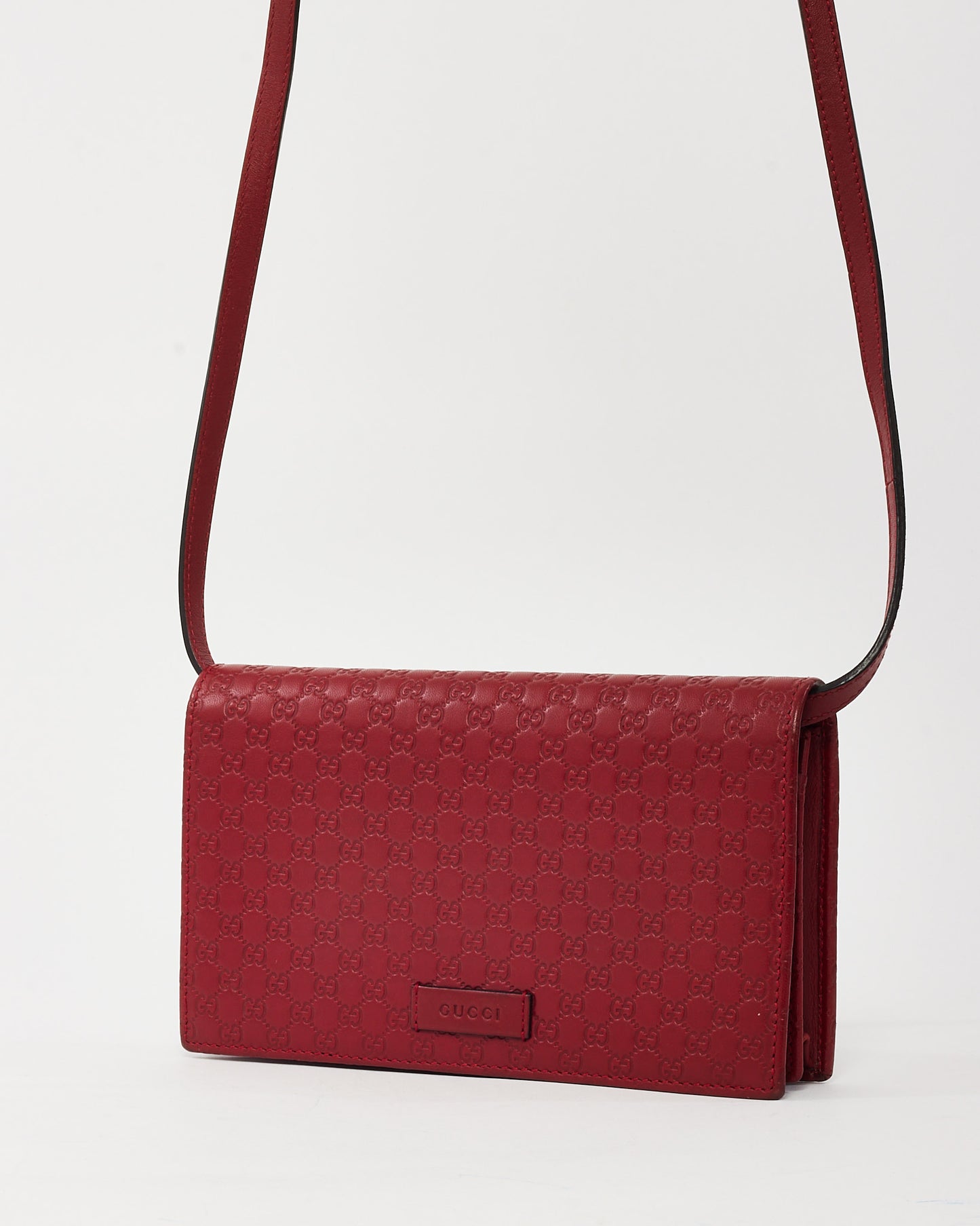 Gucci Red Monogram GG Microguccissima Leather WOC Wallet on Strap Crossbody Bag