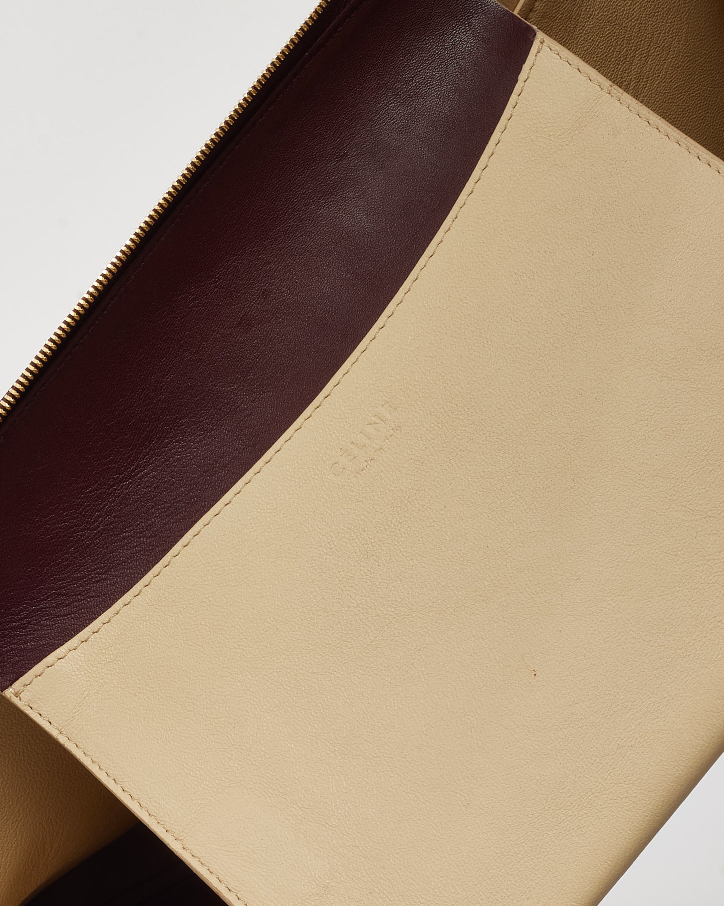 Celine Maroon Calfskin Leather Large Flat Zip Around Chain Shoulder Bag