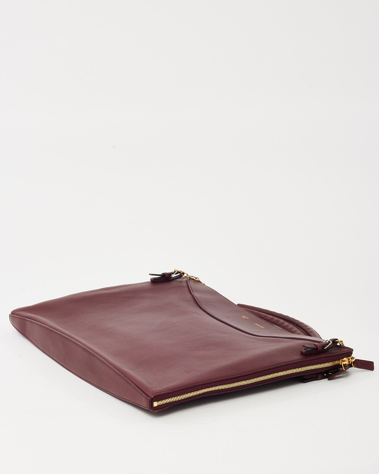 Celine Maroon Calfskin Leather Large Flat Zip Around Chain Shoulder Bag