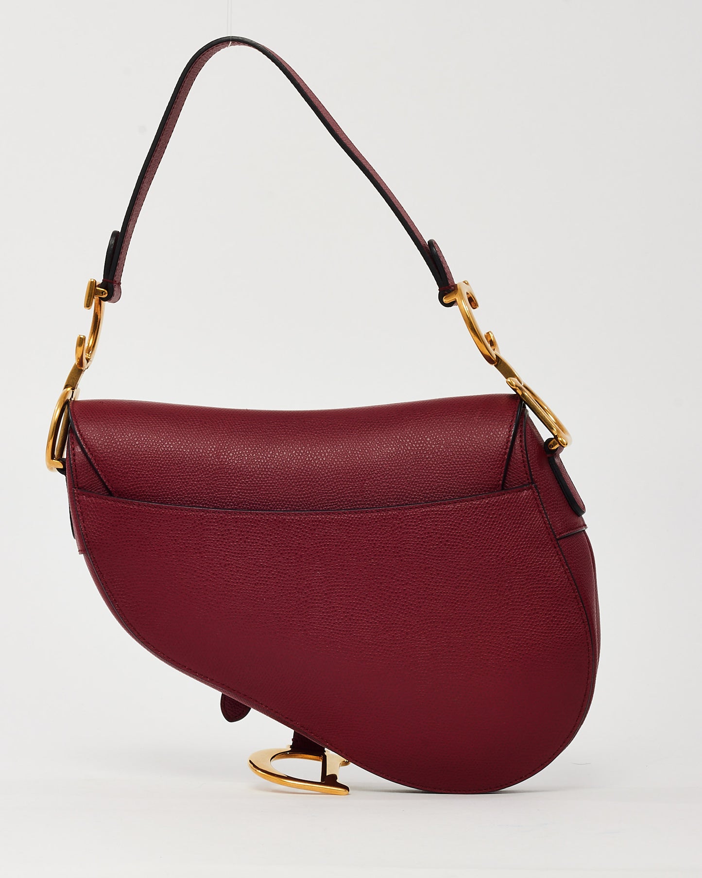 Dior Dark Red Grained Calfskin Leather Medium Saddle Bag GHW with Embroidered Guitar Strap