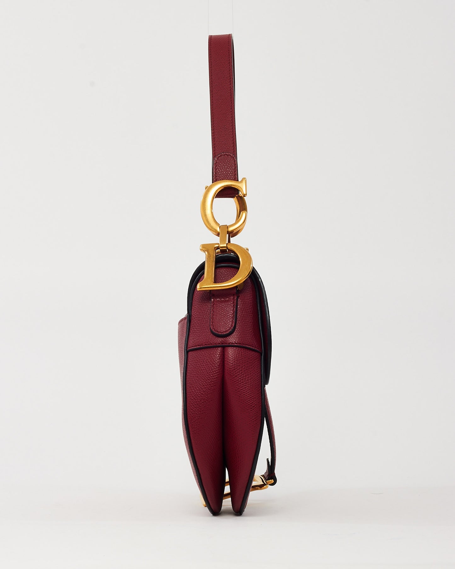 Dior Dark Red Grained Calfskin Leather Medium Saddle Bag GHW with Embroidered Guitar Strap