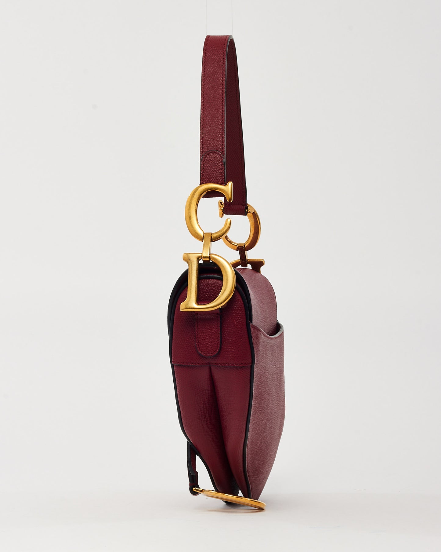 Dior Dark Red Grained Calfskin Leather Medium Saddle Bag GHW with Embroidered Guitar Strap