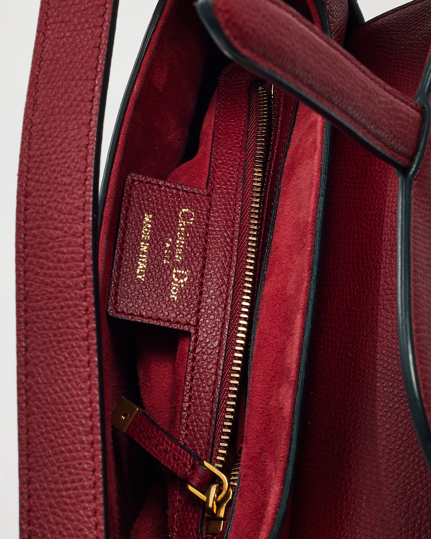 Dior Dark Red Grained Calfskin Leather Medium Saddle Bag GHW with Embroidered Guitar Strap