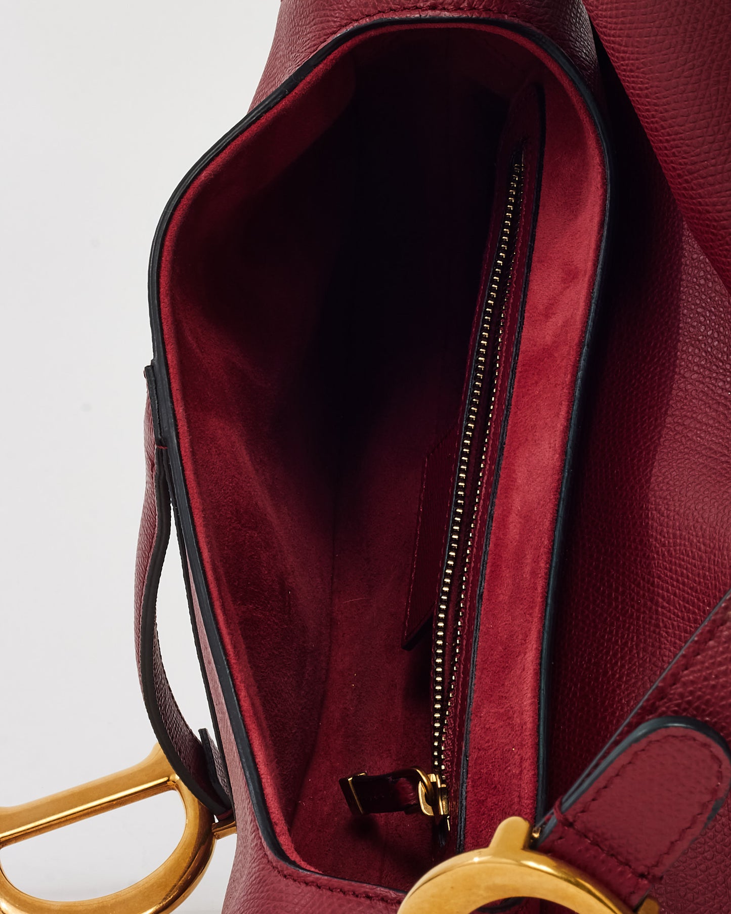 Dior Dark Red Grained Calfskin Leather Medium Saddle Bag GHW with Embroidered Guitar Strap