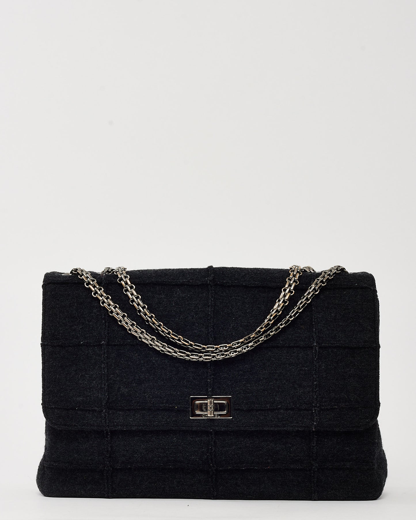 Chanel Dark Grey Wool Chocolate Bar 2.55 Re-Issue Flap Bag