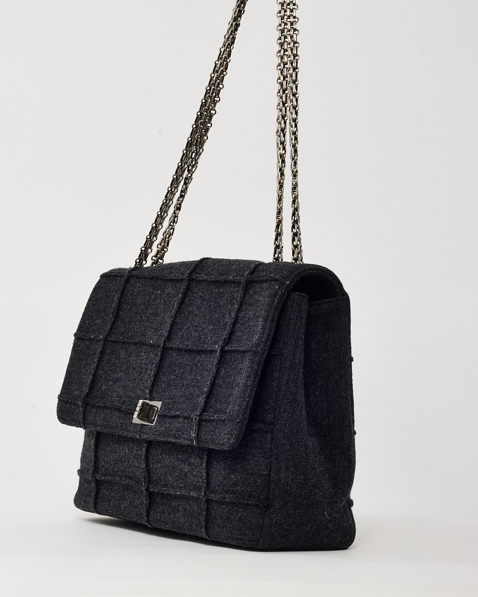 Buy Chanel Dark Grey Wool Chocolate Bar 2.55 Re-Issue Flap Bag