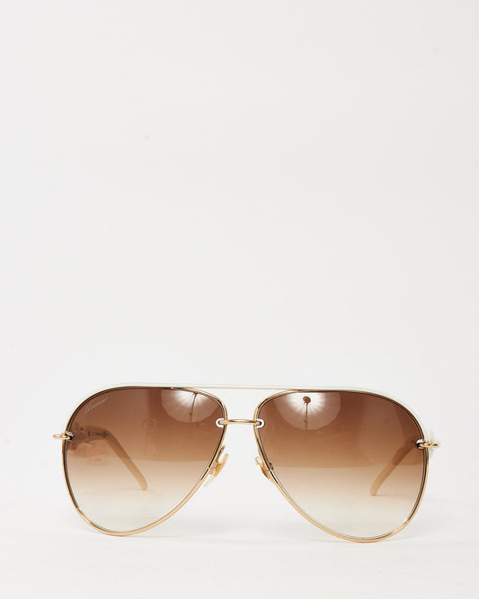 Gucci White Marina Chain and Gold GG4225/S Aviator Sunglasses