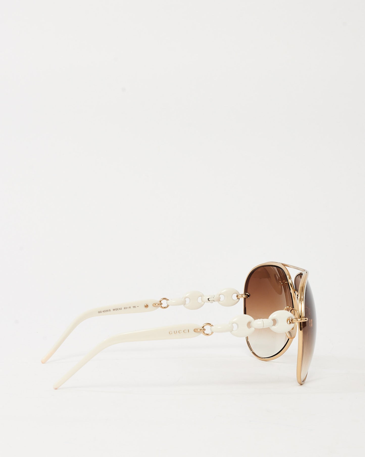 Gucci White Marina Chain and Gold GG4225/S Aviator Sunglasses