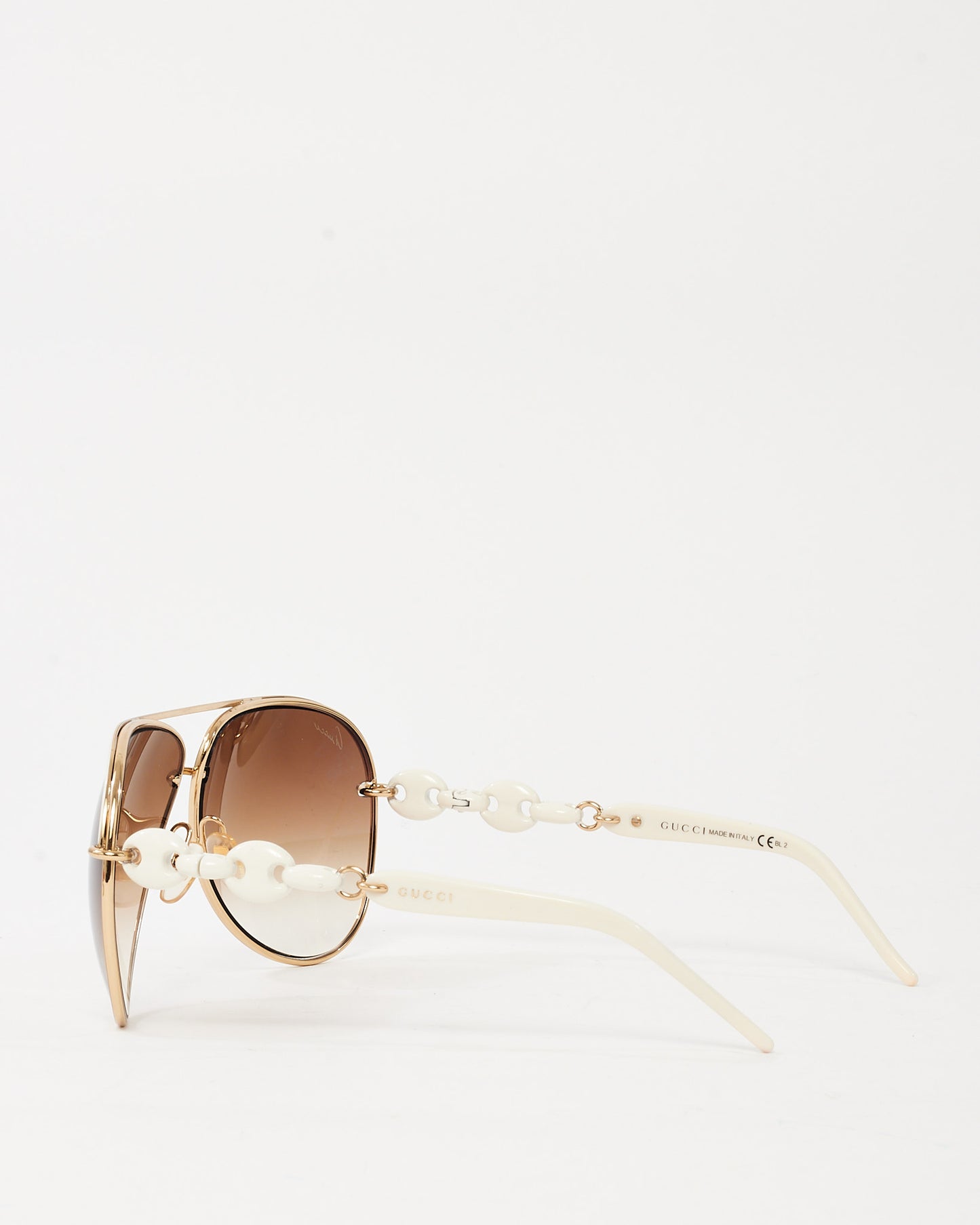 Gucci White Marina Chain and Gold GG4225/S Aviator Sunglasses