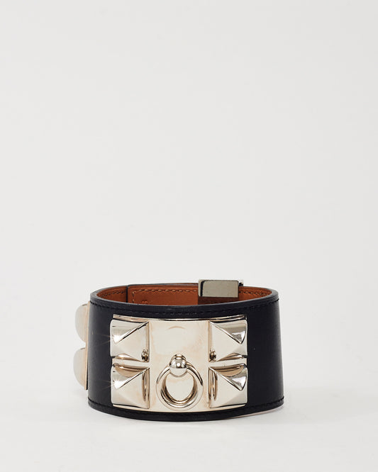 Hermès Black Leather SHW CDC Collier de Chien Bracelet - S
