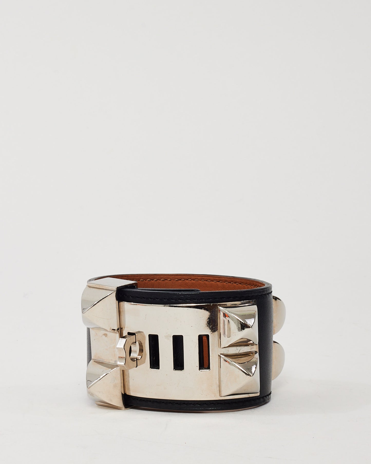 Hermès Black Leather SHW CDC Collier de Chien Bracelet - S