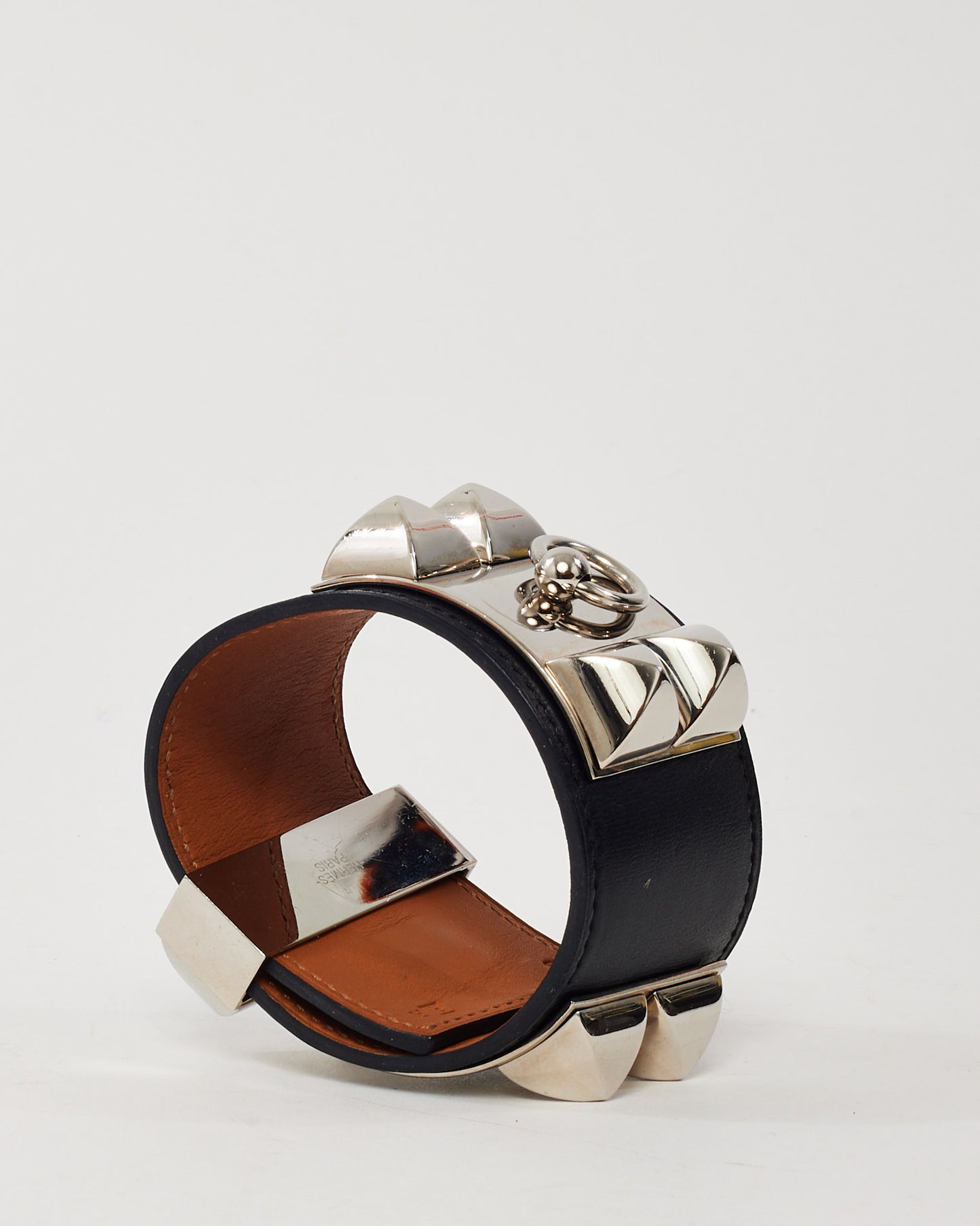 Hermès Black Leather SHW CDC Collier de Chien Bracelet - S