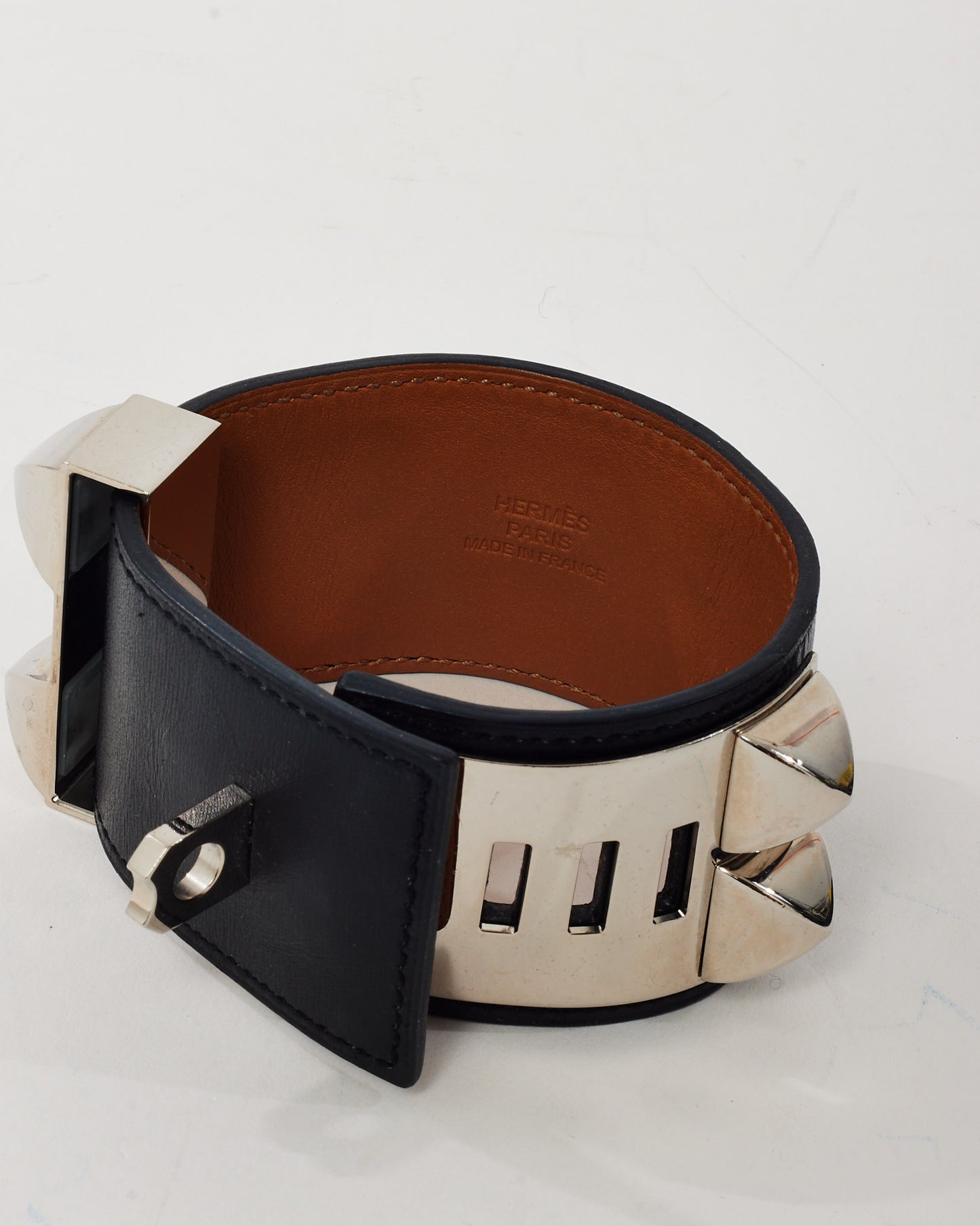 Hermès Black Leather SHW CDC Collier de Chien Bracelet - S