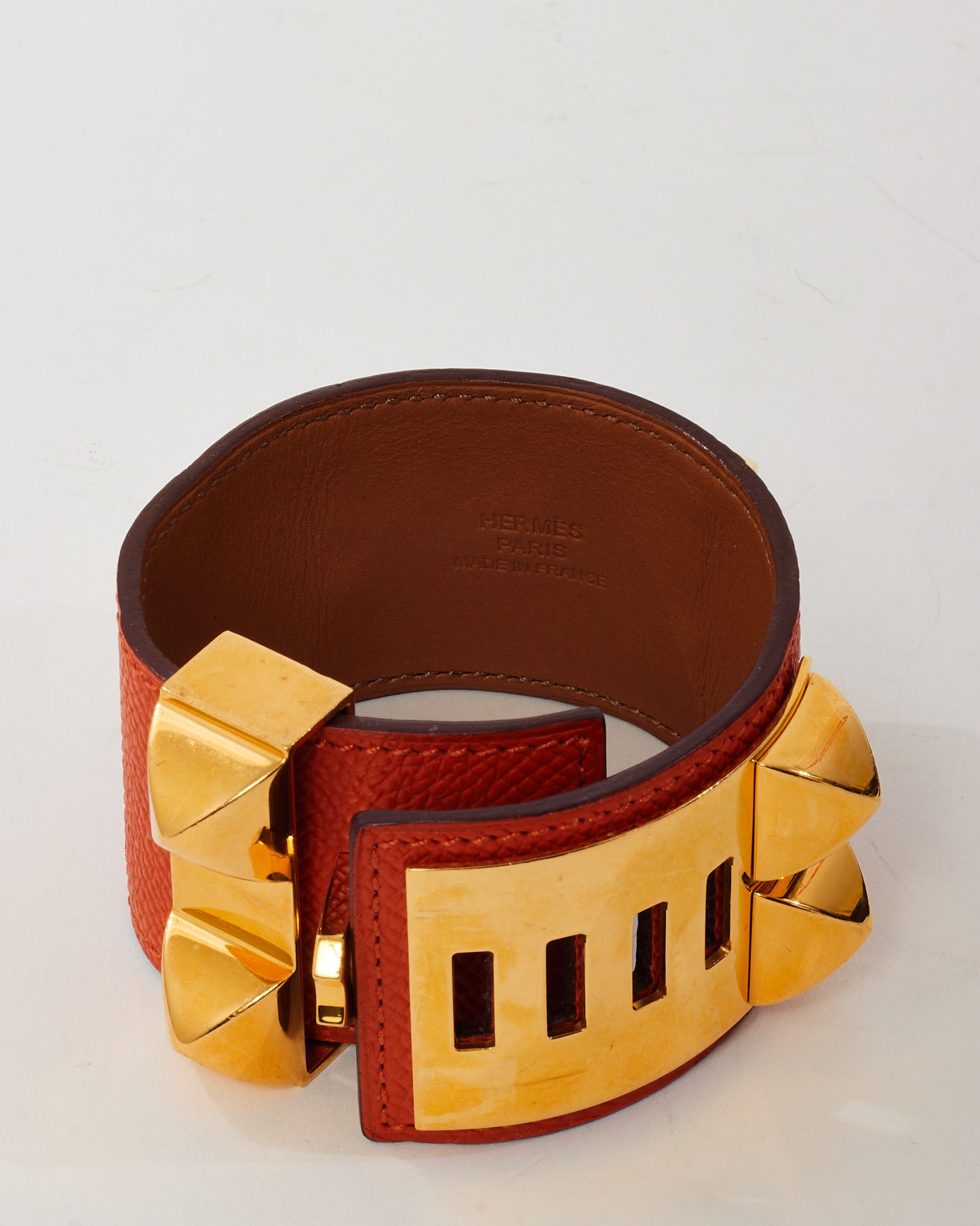 Hermès Orange Leather GHW CDC Collier de Chien Bracelet - S