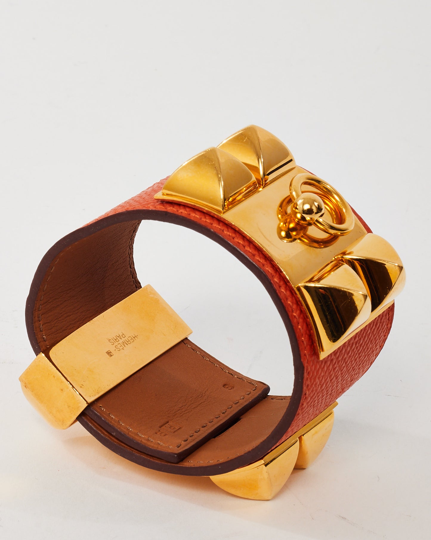 Hermès Orange Leather GHW CDC Collier de Chien Bracelet - S