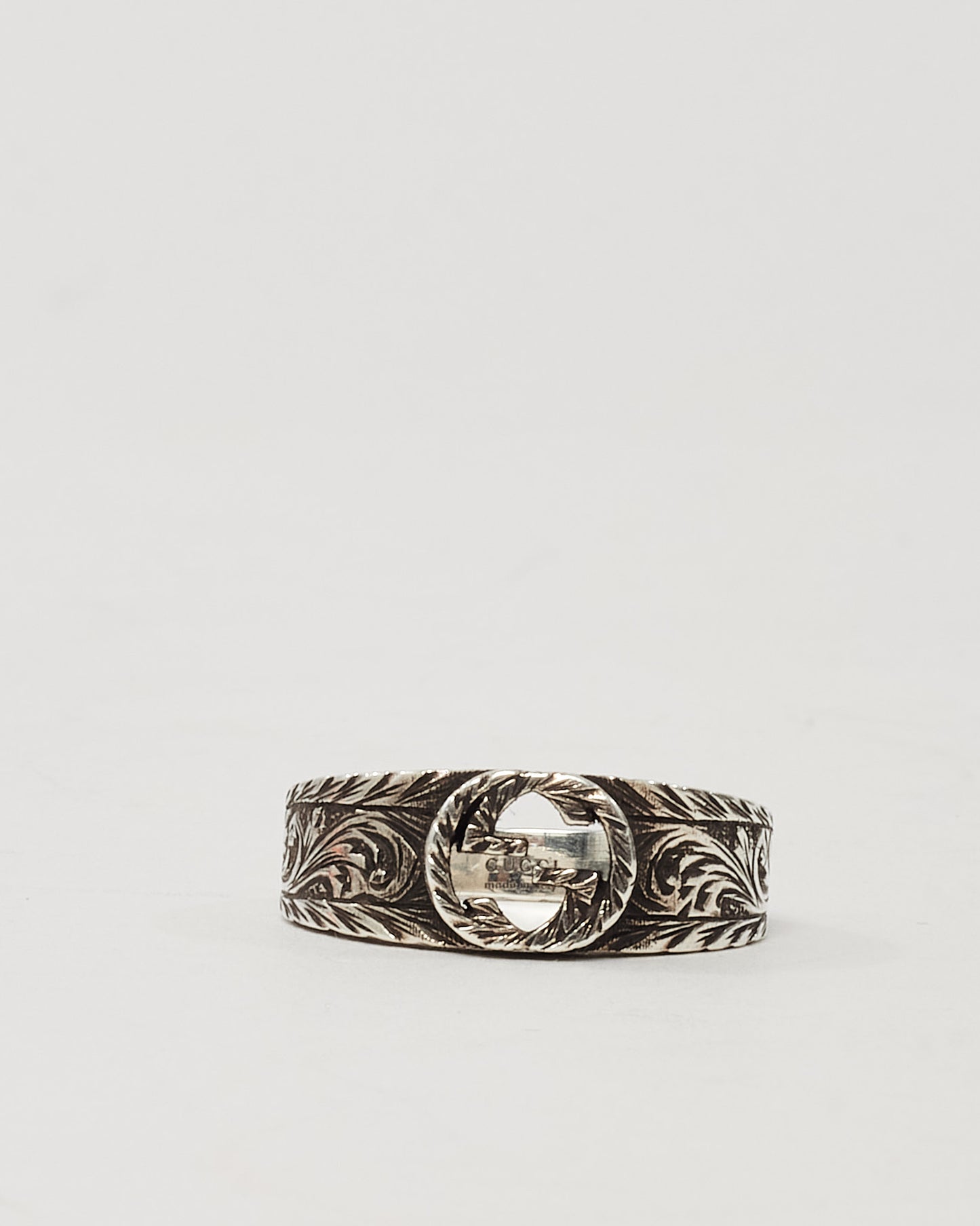 Gucci Sterling Silver Arabesque Interlocking G Ring - 6 3/4