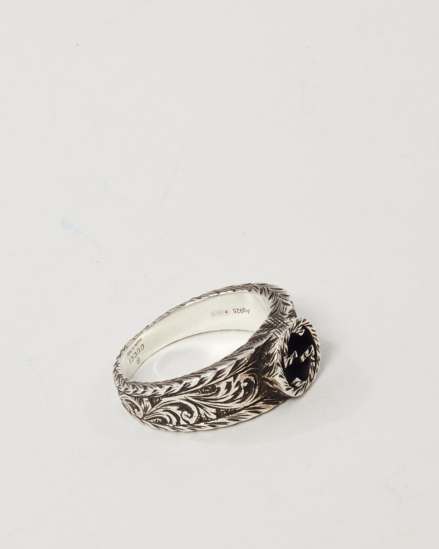 Gucci Sterling Silver Arabesque Interlocking G Ring - 6 3/4