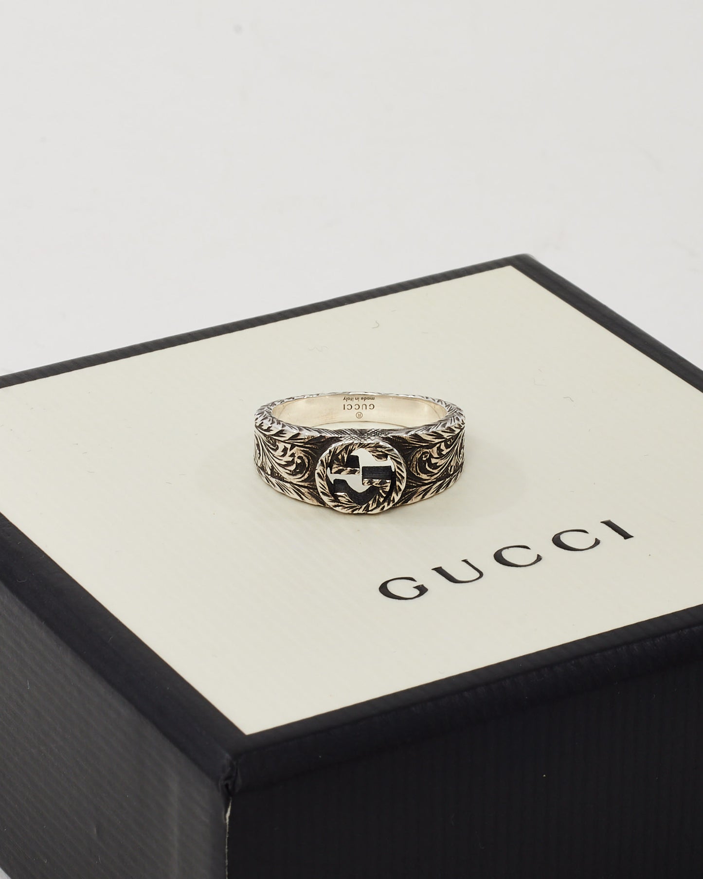 Gucci Sterling Silver Arabesque Interlocking G Ring - 6 3/4