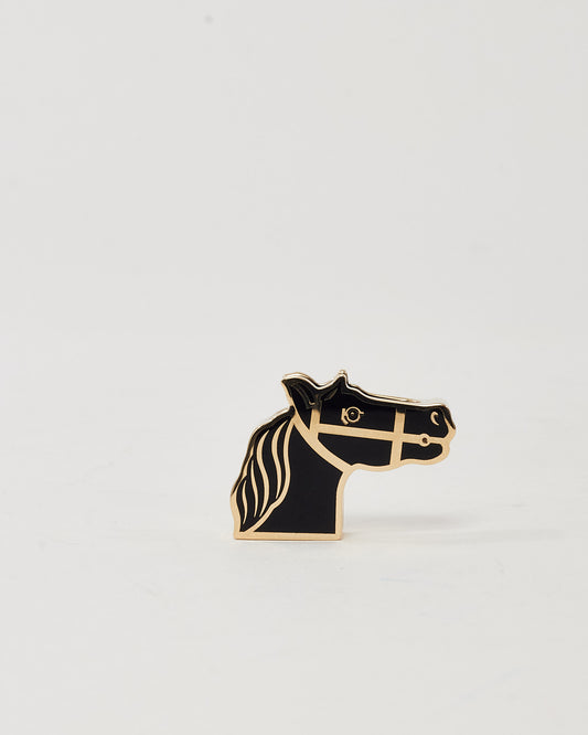Hermès Black Enamel and Gold Plated Horse Head Twilly Scarf Ring