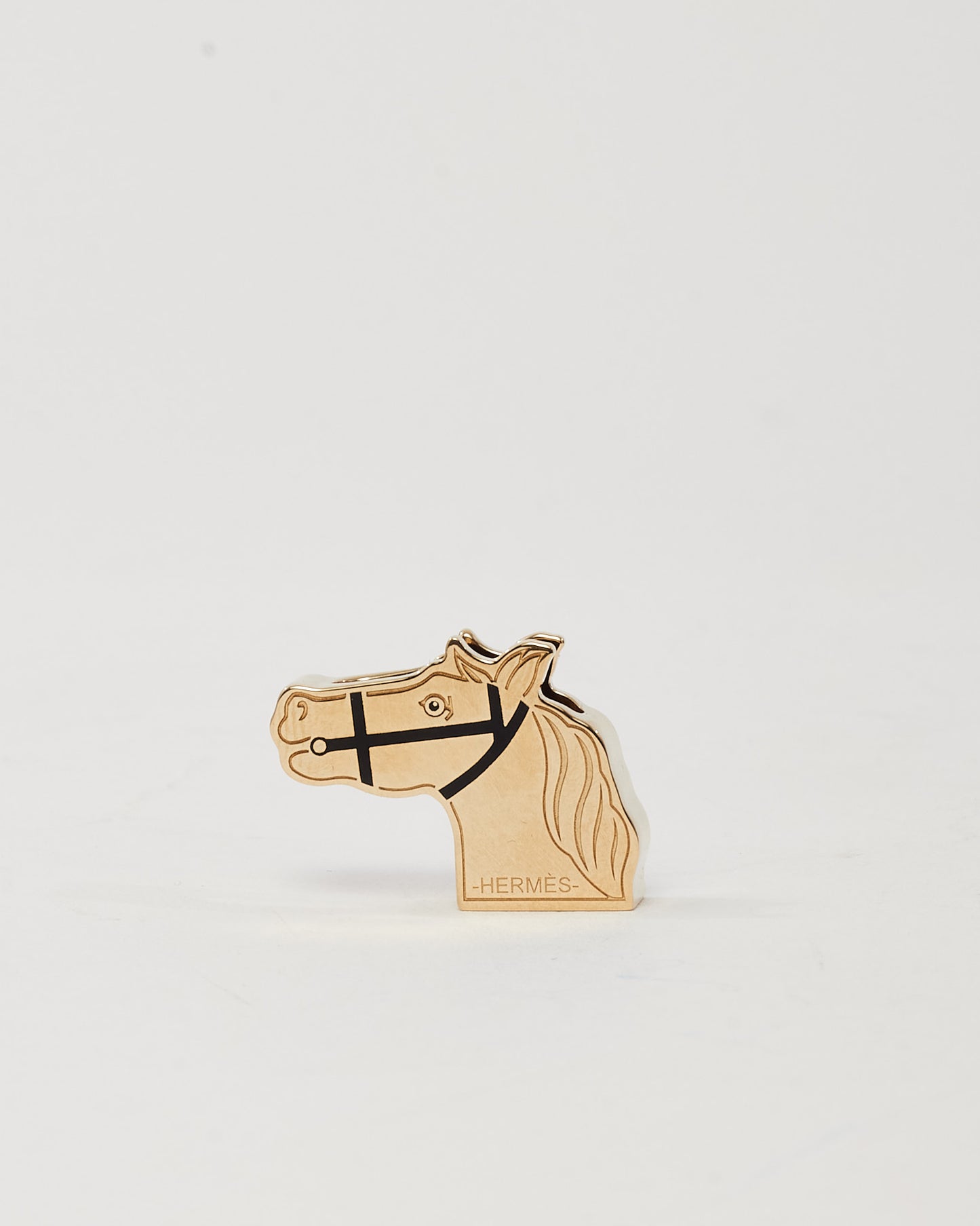 Hermès Black Enamel and Gold Plated Horse Head Twilly Scarf Ring