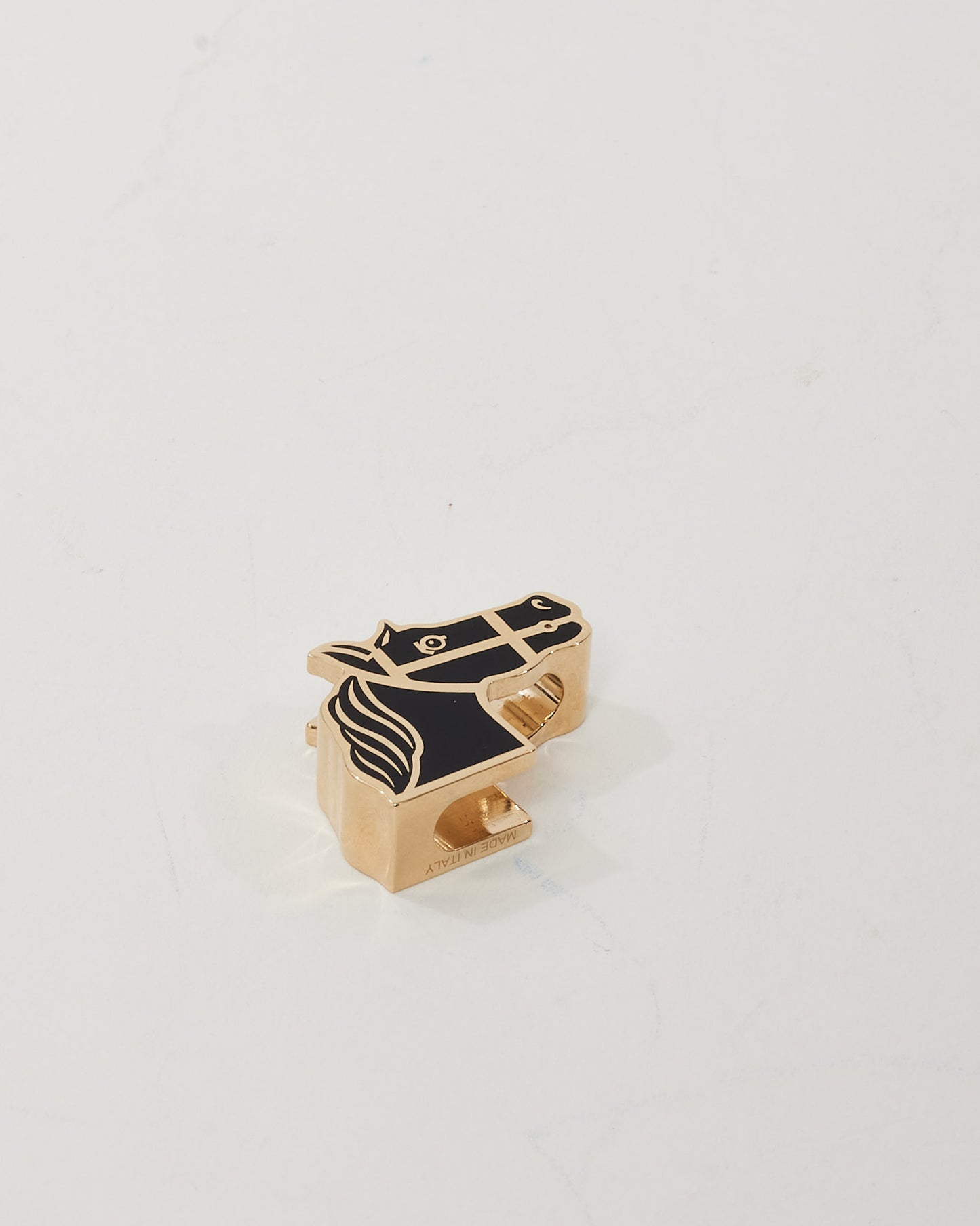 Hermès Black Enamel and Gold Plated Horse Head Twilly Scarf Ring