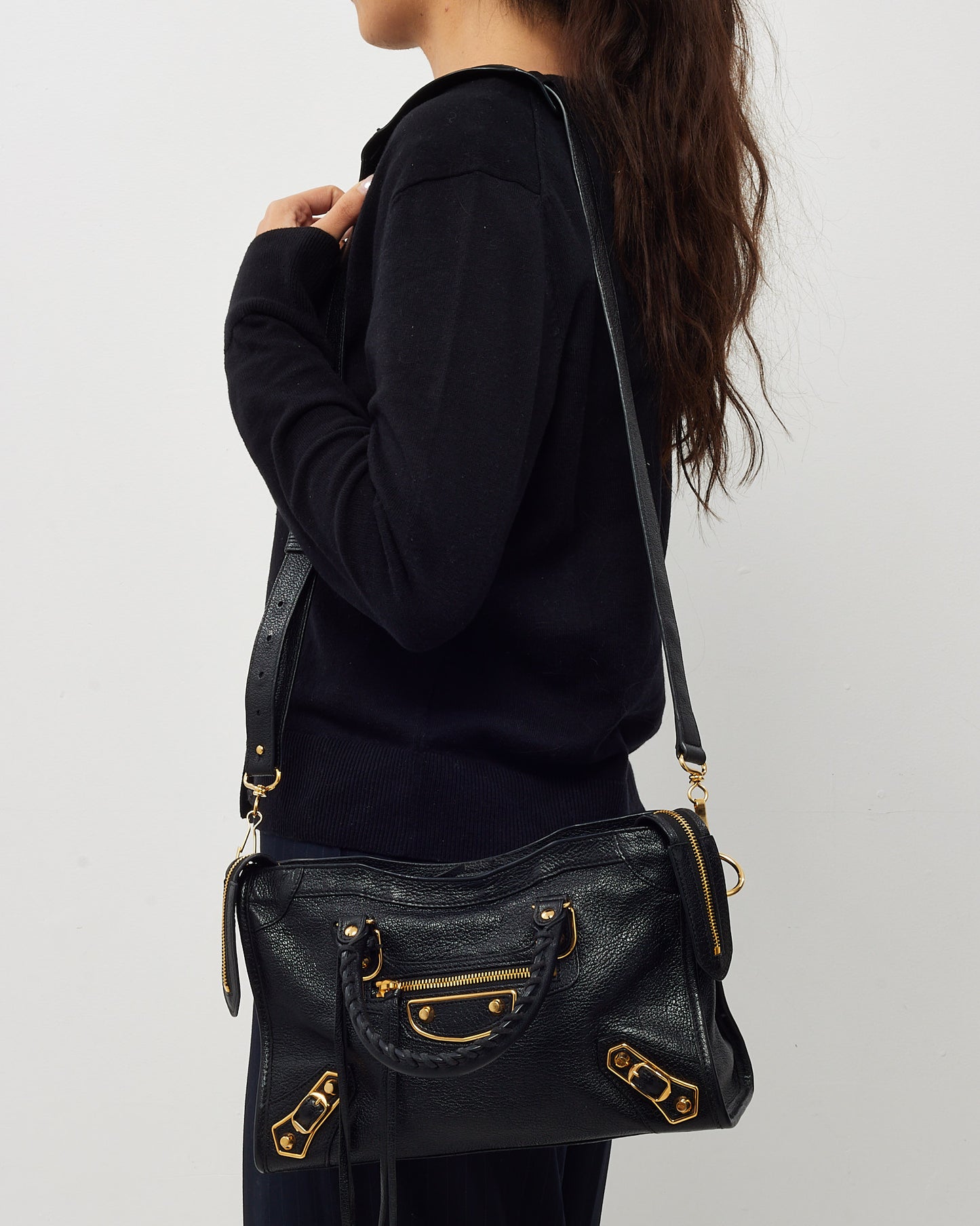 Balenciaga Black Leather GHW Metallic Edge Classic Mini City Bag