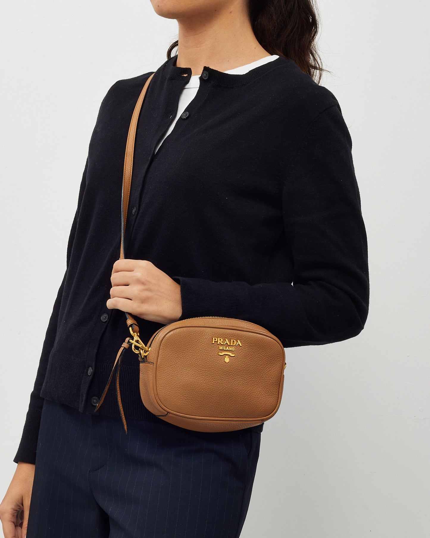 Prada Camel Brown Daino Leather 2Way Belt Bag and Crossbody 1BL007